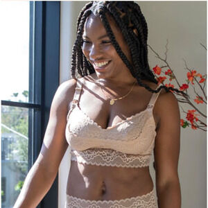 Lace Trim Beige Bra